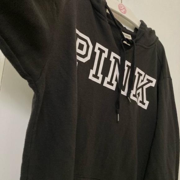 Victoria’s Secret Pink Logo Hoodie Oversized Campus Pullover Black Size Small - Picture 12 of 17